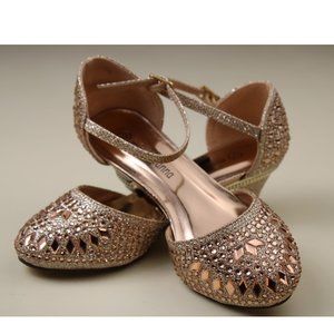 Girls Toddlers Dressy Shoes Rhinestone Low Heel Party Round Toe Champaign Color